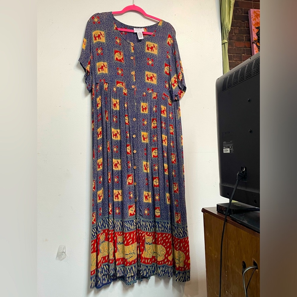 Vintage “Jasmine Petite By KVM” 90's Boho Animal Print Cottagecore Dress Size PM